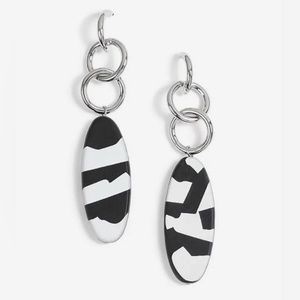 TOPSHOP Link and Wood Statement Earrings in silver, black, and white